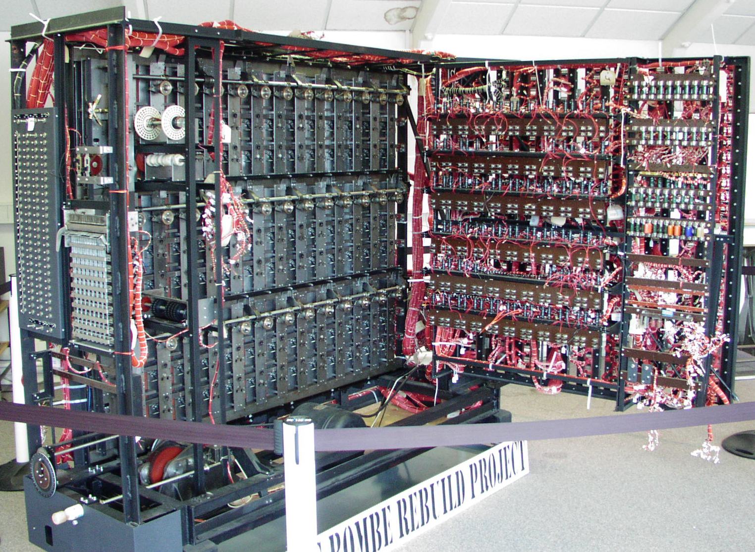 A working replica of Alan Turing’s bombe now at The National Museum of Computing on Bletchley Park.