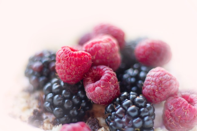 Fresh Berries on top of a Cobbler.