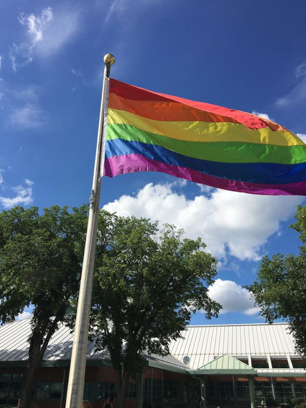 Pride Flag flying over the Taber Provincial Building.