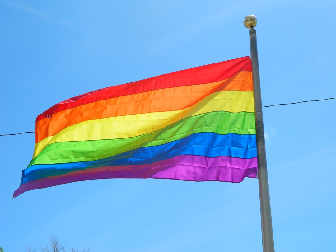 Taber Pride Flag flying at the Provincial Building in Taber Alberta, June 2, 2018.